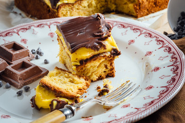 Cake with cream and chocolate