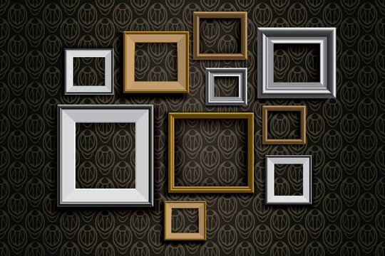 Realistic retro picture frames vector set background