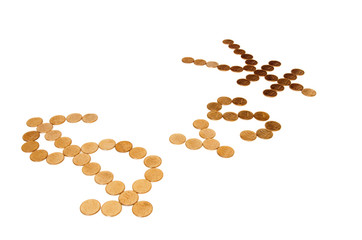 Dollar & yen sign from coins.