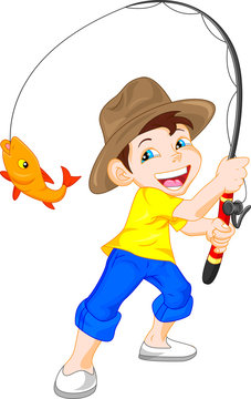 cute boy fishing cartoon