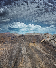 conceptual image polution of nature by  construction garbage