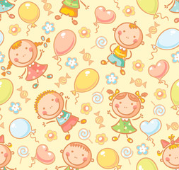 Seamless pattern with kids and balloons