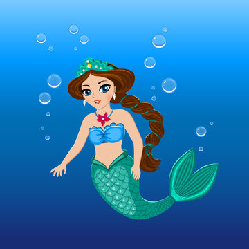 Illustration of a cute mermaid girl under the sea