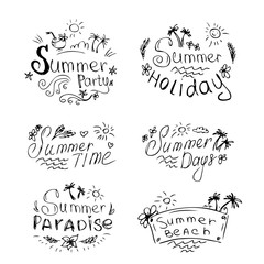 Vector set of summer travel and vacation emblems and symbols