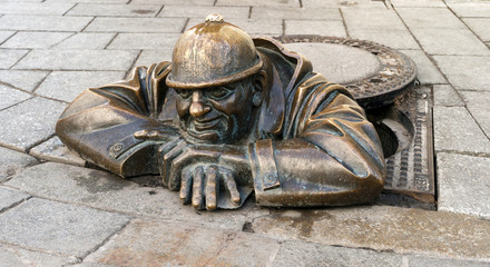 bronze sculpture called man at work, Bratislava, Slovakia