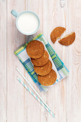 Cup of milk and gingerbread cookies