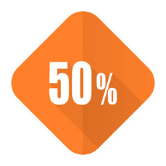 50 percent orange flat icon sale sign