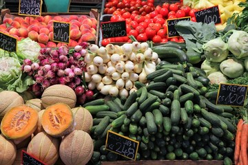 Food market place in Great Market Hall, Budapest