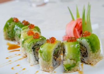 Rolls, sushi and ginger