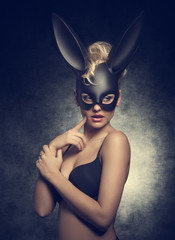girl with bizarre bunny mask