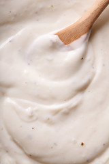 cooking bechamel sauce macro horizontal top view