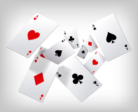 Playing cards. Poker aces flying insolated on gray background.