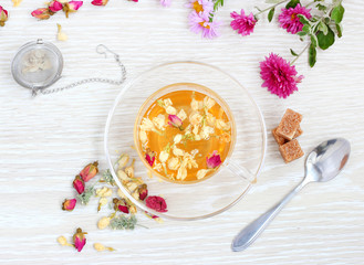 Fototapeta na wymiar tea mug herbal freshness flowers