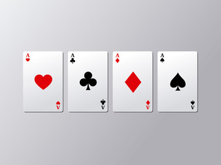 Playing poker cards. Poker aces flying isolated on gray