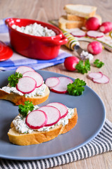Fototapeta na wymiar Sandwich with cream cheese and radish