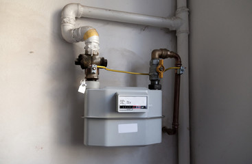 Gas meter on the white wall