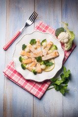 swordfish with broccoli and cauliflower salad