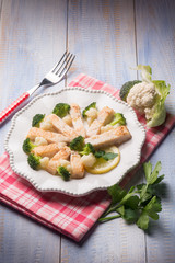 swordfish with broccoli and cauliflower salad