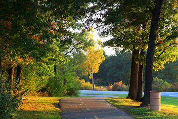 Scenic bike trail in early morning sun light