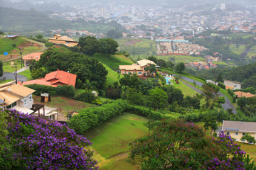 Scenic misty Sao Roque city, in Brazil