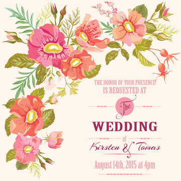 Wedding Floral Invitation Card - Save the Date - in vector