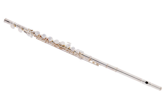 silver flute over white background