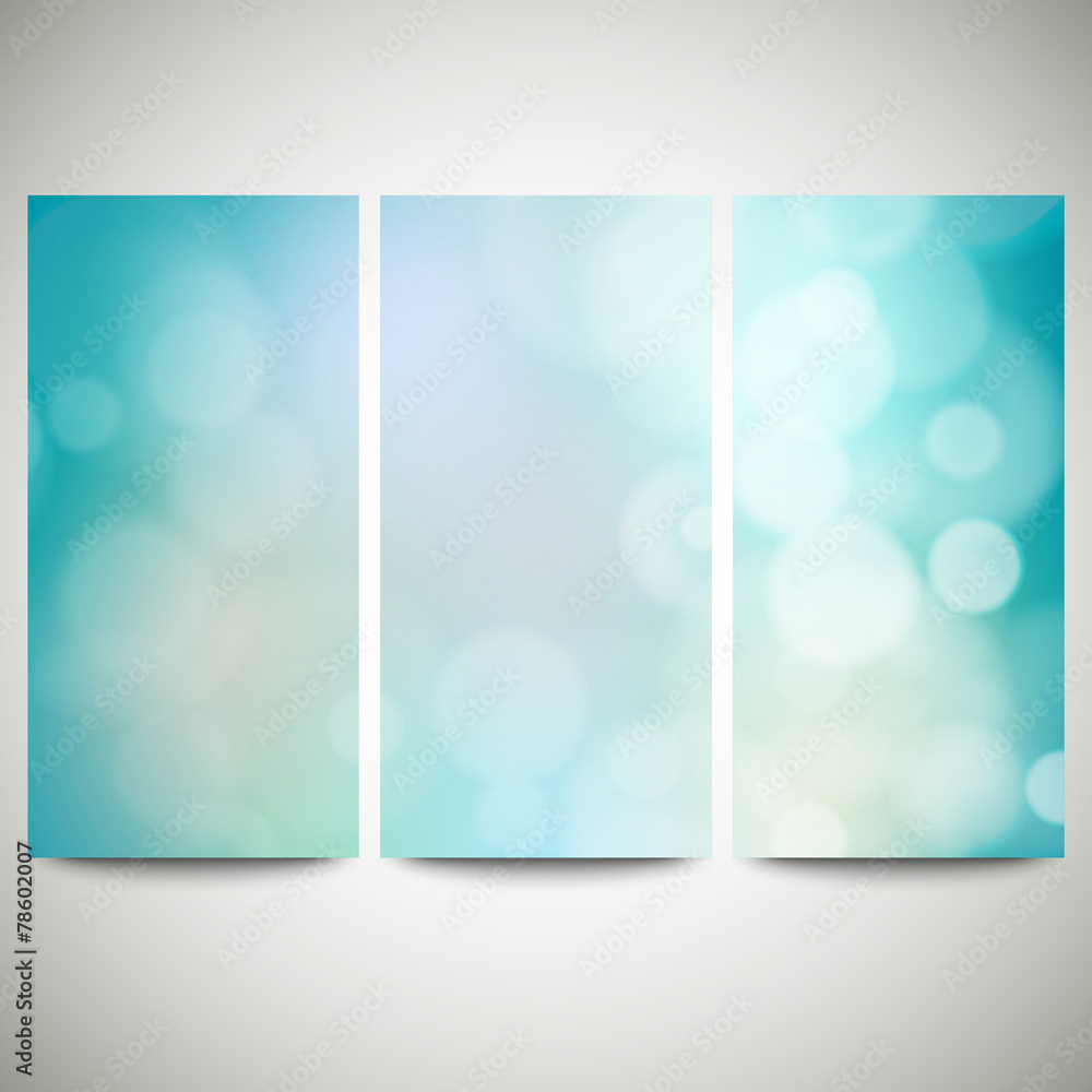 Poster blurry backgrounds set with bokeh effect. abstract banners set