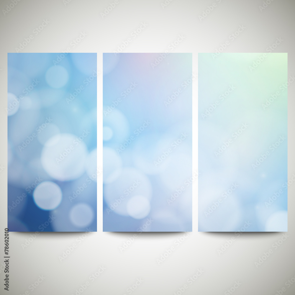 Poster blurry backgrounds set with bokeh effect. abstract banners set