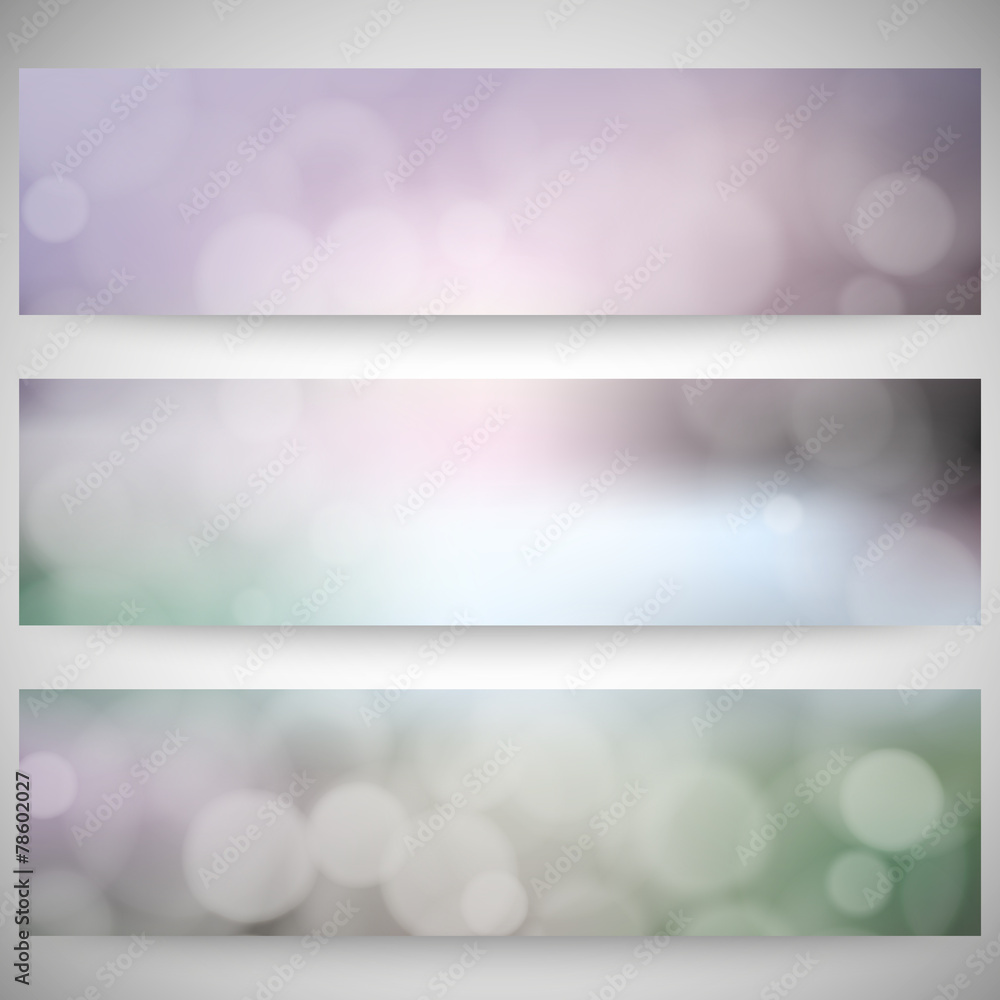 Poster blurry backgrounds set with bokeh effect. abstract banners set