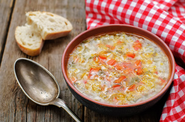 chicken soup with rice and peppers