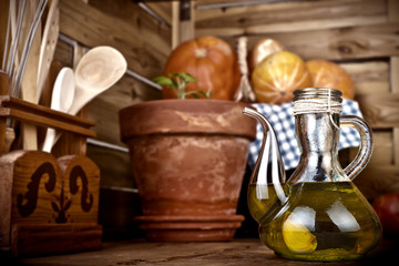 Olive oil flavored with garlic