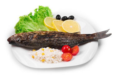 Grilled fish with vegetables.