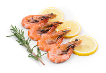 Boiled shrimps on white.