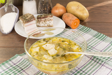 soup with dumplings and ham