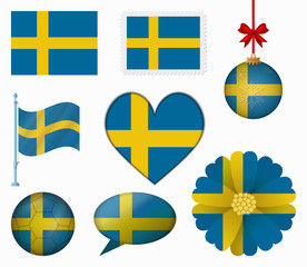 Sweden flag set of 8 items vector