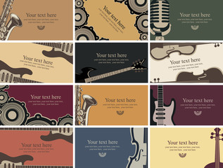 set of business cards with musical instruments