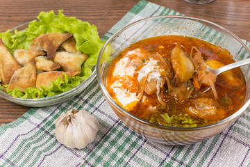 borsch with ears from the test