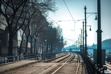 Fototapeta na wymiar Tram track in Budapest