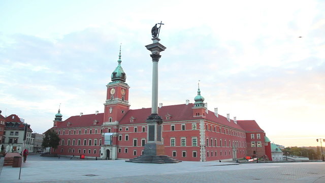 Castle square panorama in Warsaw, Poland early in the morning