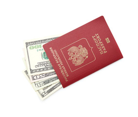 Russian passport with American dollars