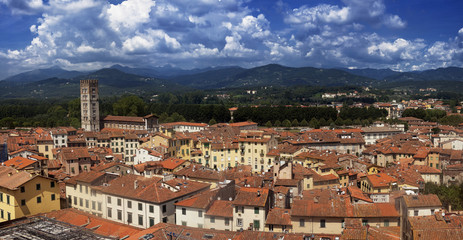 Fototapeta na wymiar Tuscany, Italy: aerial view of Lucca medieval city
