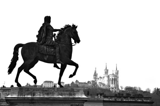 Place Bellecour and the Basilica of Notre Dame de Fourviere,Lyon