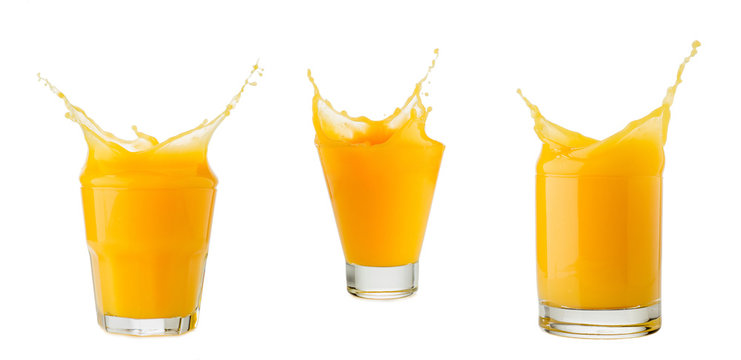 orange juice splash isolated on white