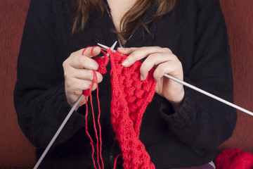 woman with knitting hands