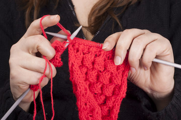 woman with knitting hands
