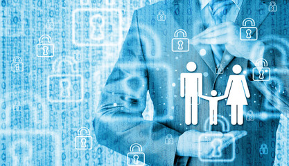 businessman protecting family Insurance concept