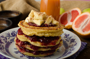 Homemade pancakes with bananas