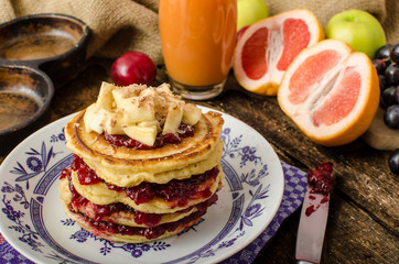 Homemade pancakes with bananas