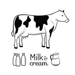 Milk and cow emblems set