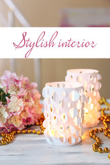 Home decor, candle lights on table, Stylish interior concept